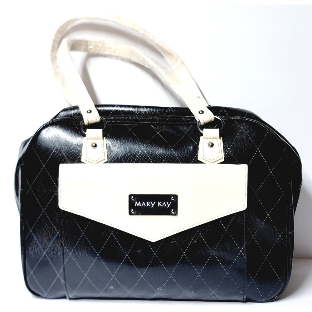 Mary Kay Travel Bag Women OS Black Cream Quilted‎ Faux Leather Weekender Tote